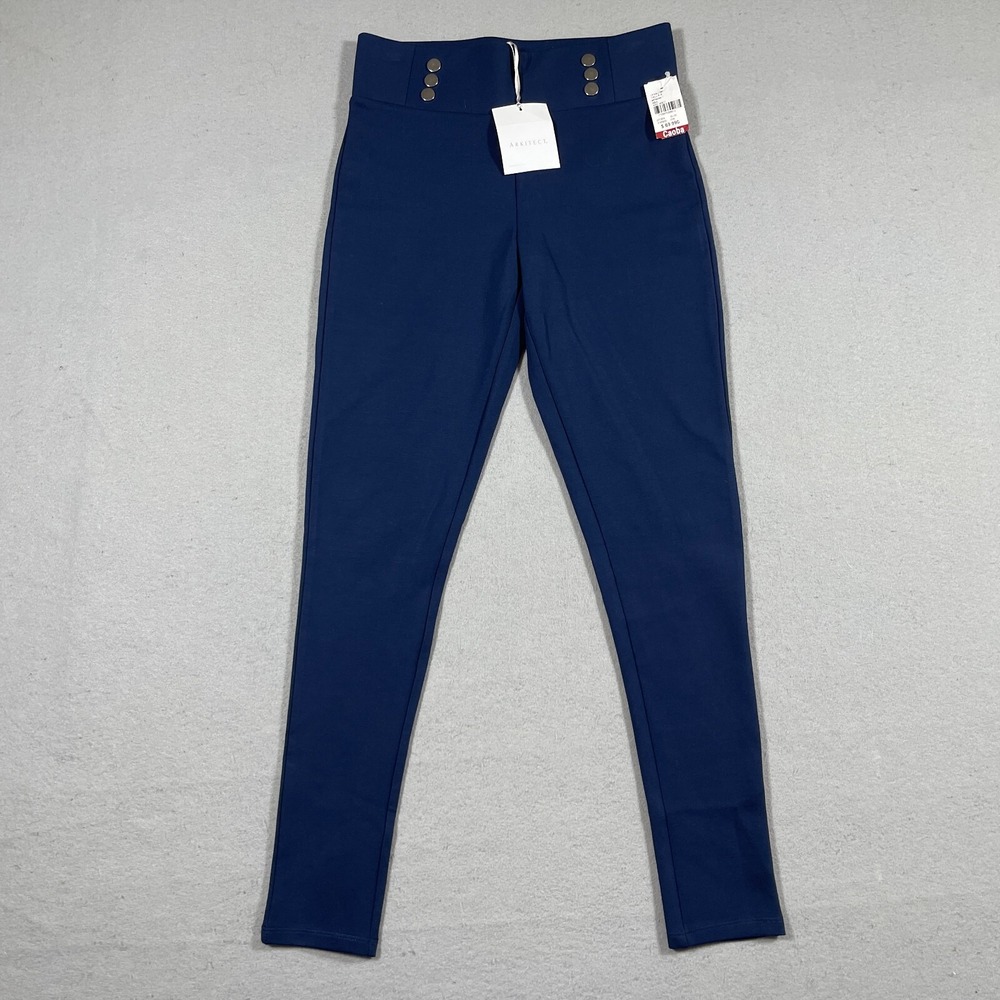 Arkitect Leggings Women Size 8 High Waist Button Accent Navy Blue Pants Workwear
